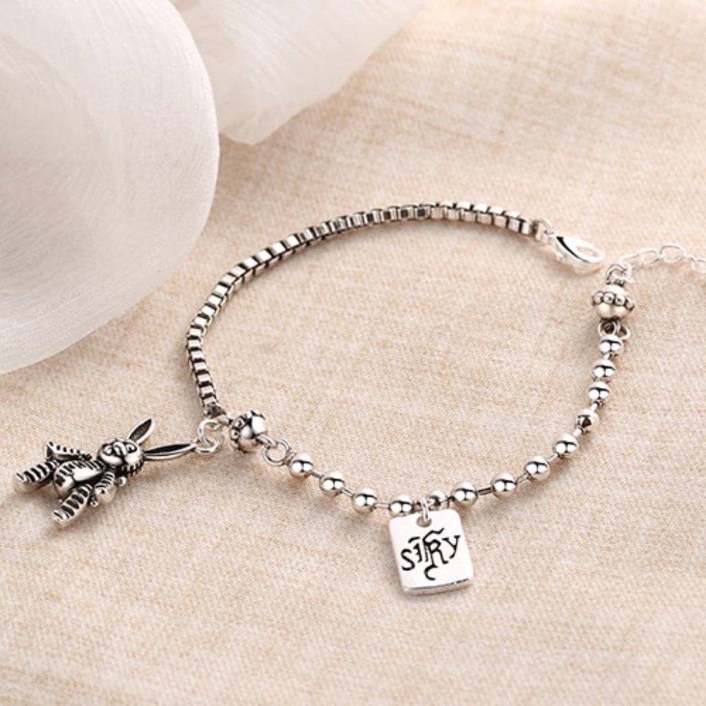 *NEW 925 Sterling Silver Vintage Rabbit Bracelet - Picture 4 of 9